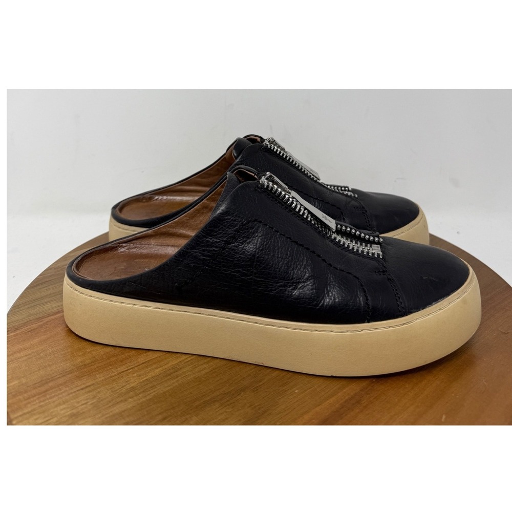 FRYE Lena Black Leather Zipper Mule Sneakers Slip On Shoes Size 6M